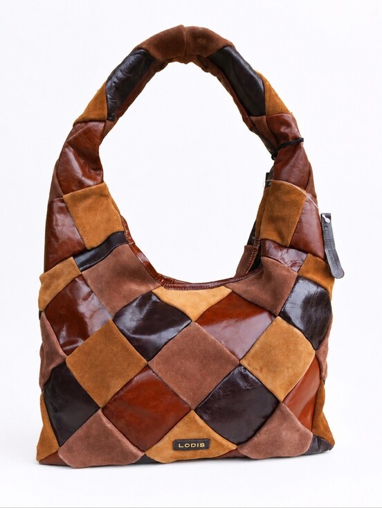 Lodis Handbags - Lodis Patchwork Leather Hobo Bag in Multi Brown Tones